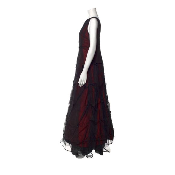 VTG Rickie Freeman Evening Gown Dress Sz 8 Black mesh Red Vamp Whimsigoth elegan - Picture 4 of 12